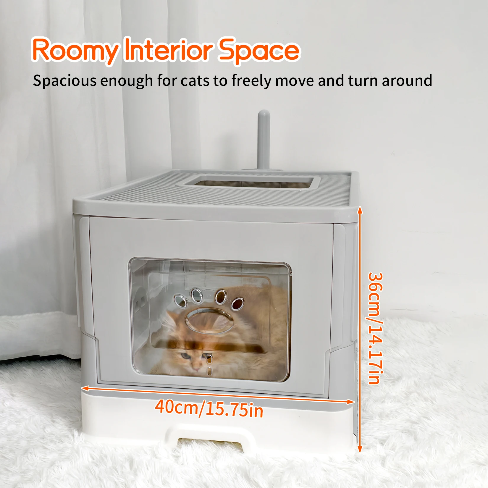 Large Cat Litter Box with Lid, Foldable Litter Box, Drawer Type Enclosed Kitty Litter Box Front Entry Top Exit Kitty Litter Box