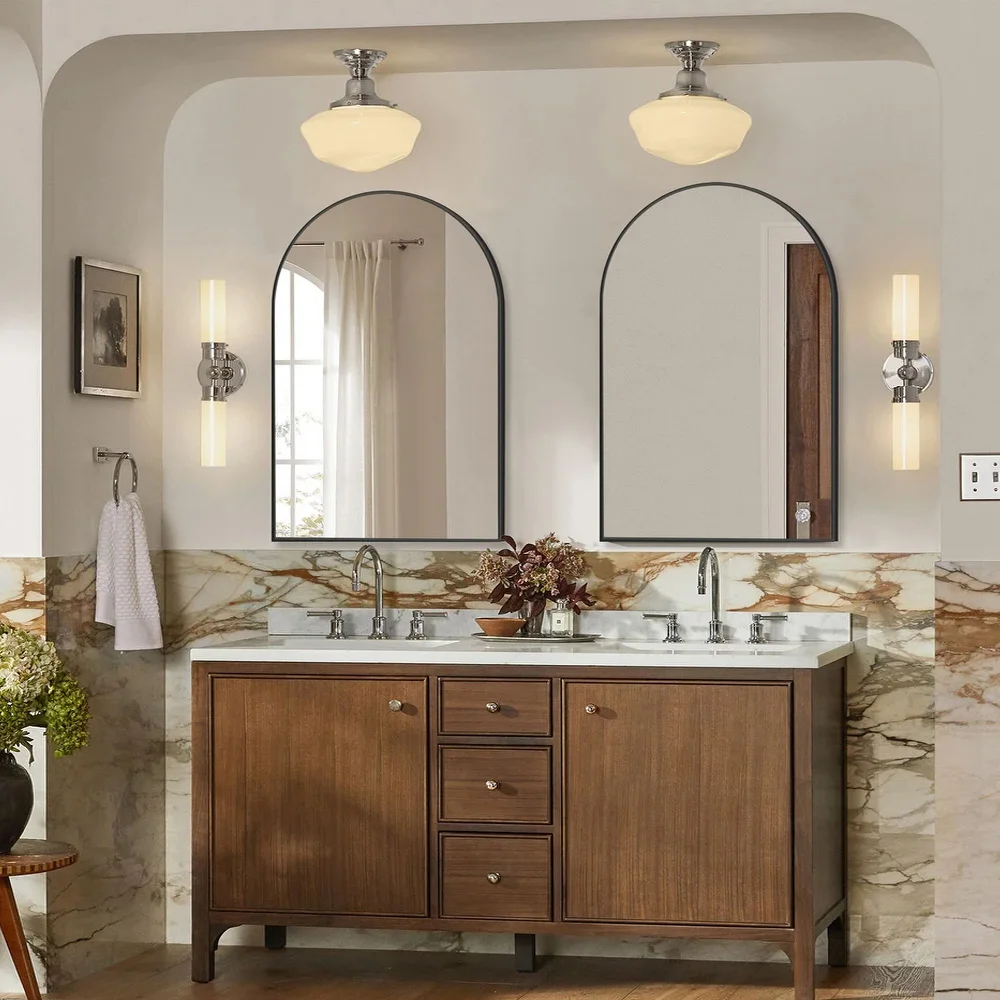 【Lifeideas】Arched Wall Mirror for Bathroom,Mirrors for Wall,Vanity Mirror for Bedroom, Entryway, Living Room, Metal Frame
