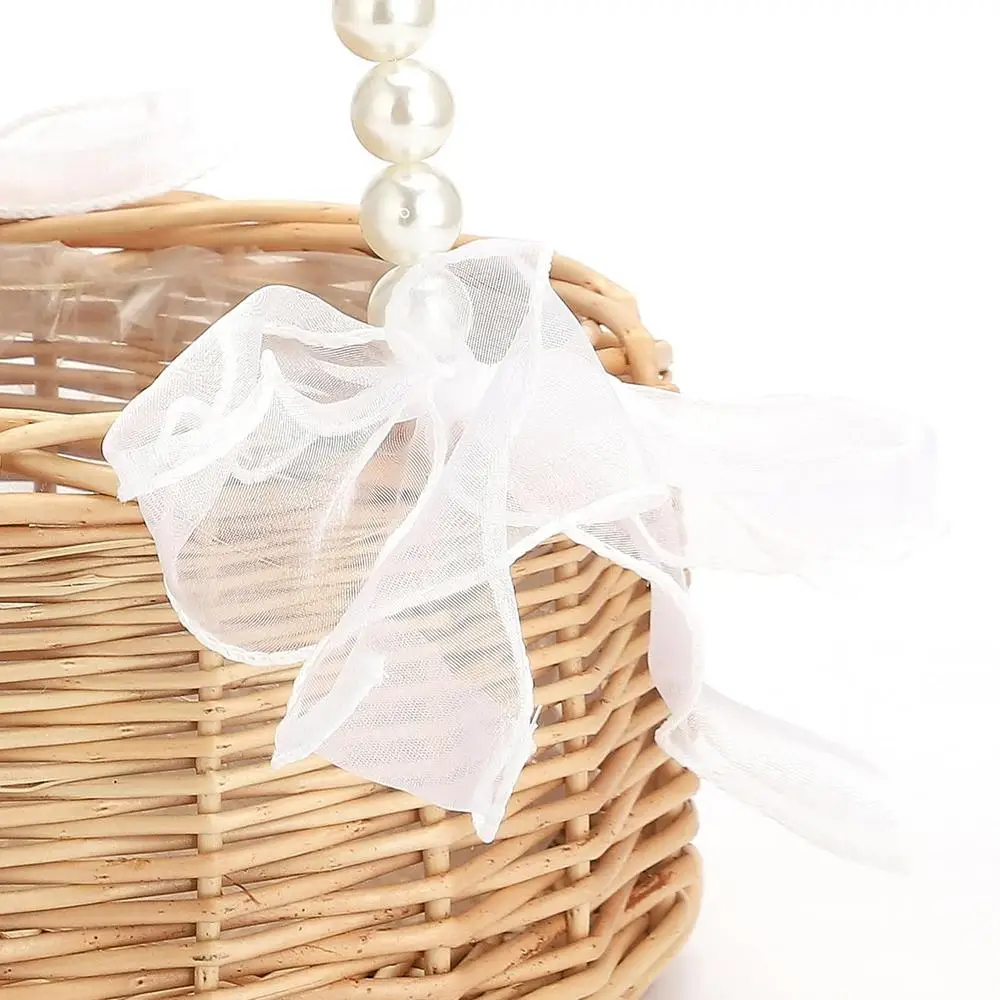 Woven Rattan Flower Girl Basket With Handle Handmade Flower Girl Easter Wicker Hand Baskets For Home Wedding Decoration