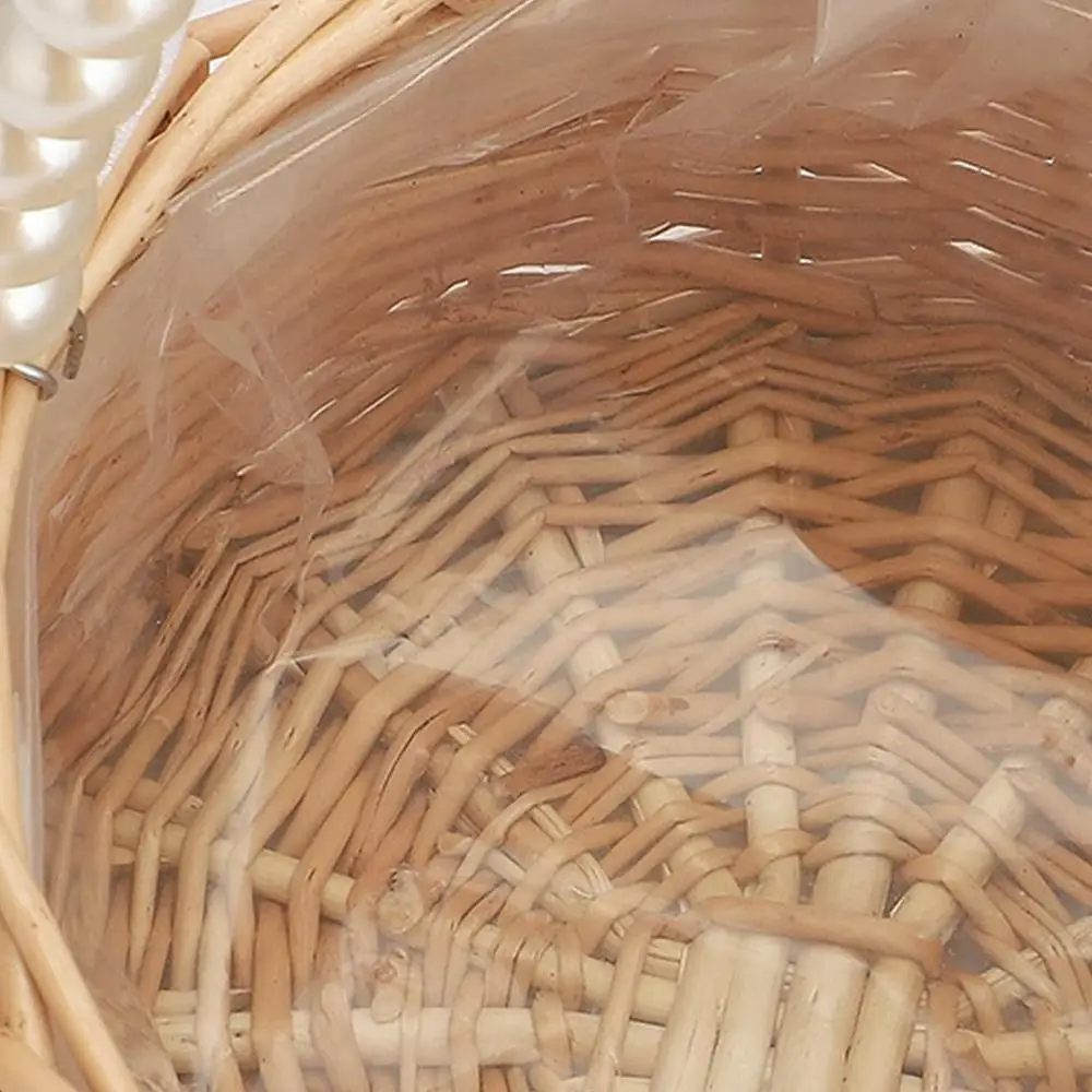 Woven Rattan Flower Girl Basket With Handle Handmade Flower Girl Easter Wicker Hand Baskets For Home Wedding Decoration