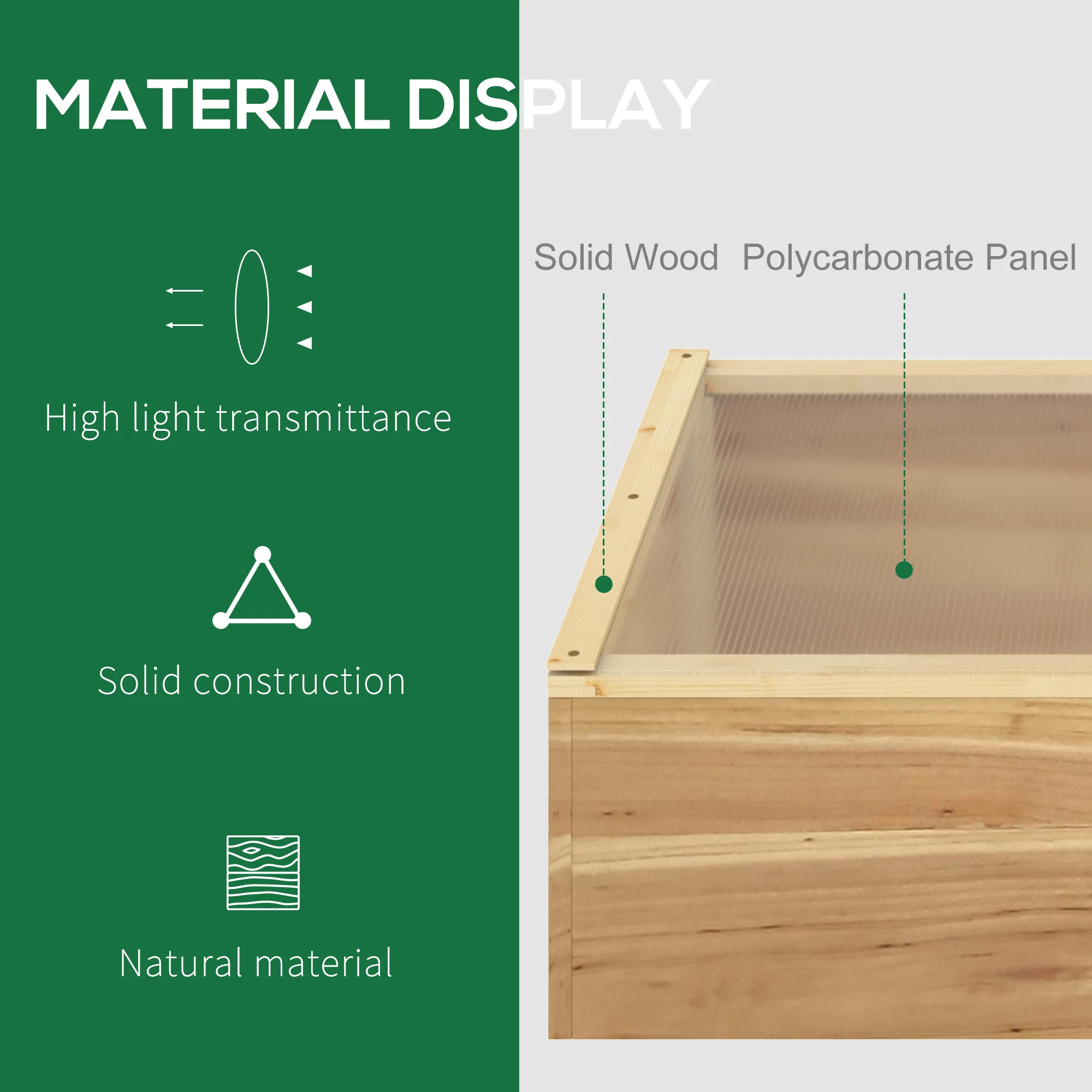 Wood Cold Frame Greenhouse Polycarbonate Grow House for Outdoor, Natural