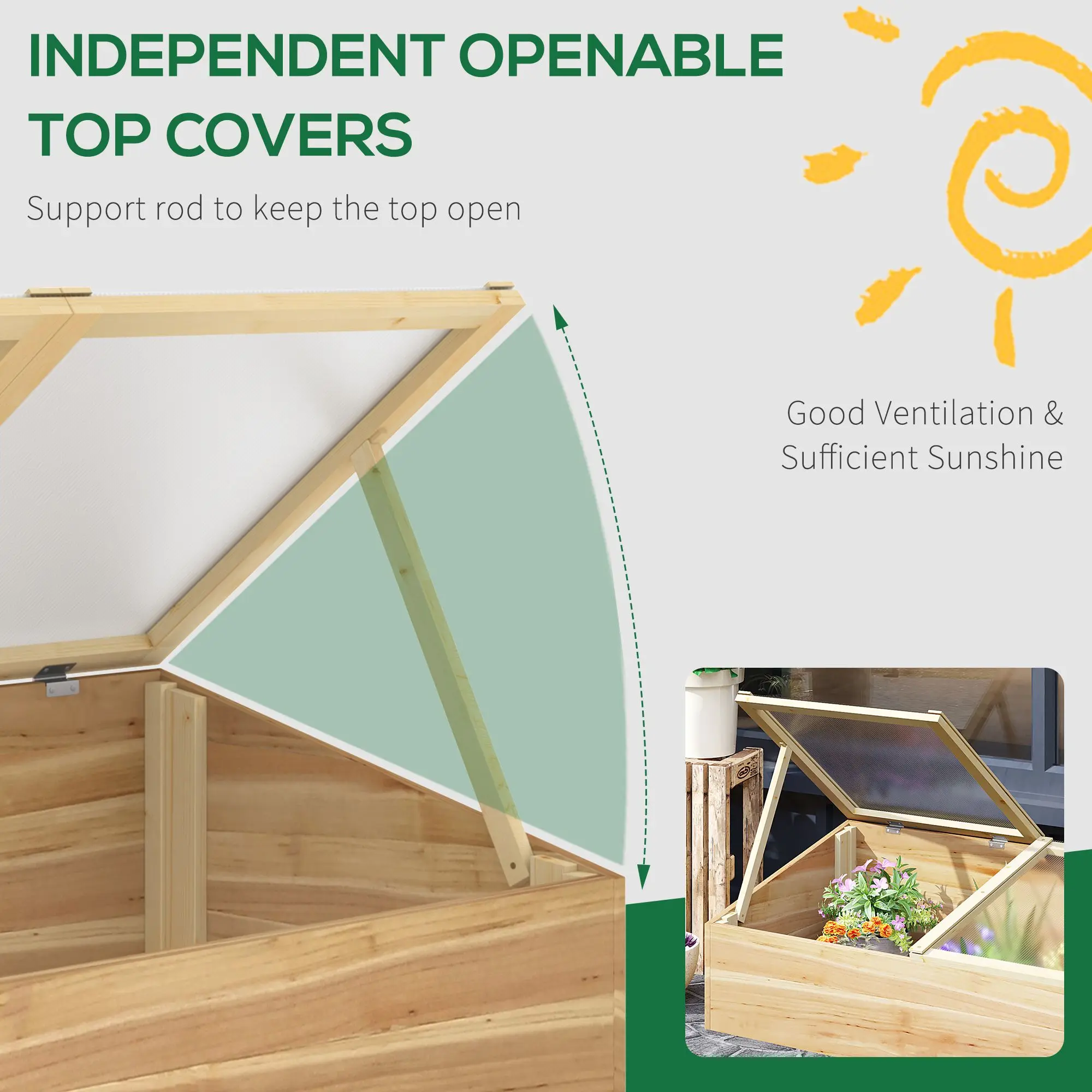 Wood Cold Frame Greenhouse Polycarbonate Grow House for Outdoor, Natural