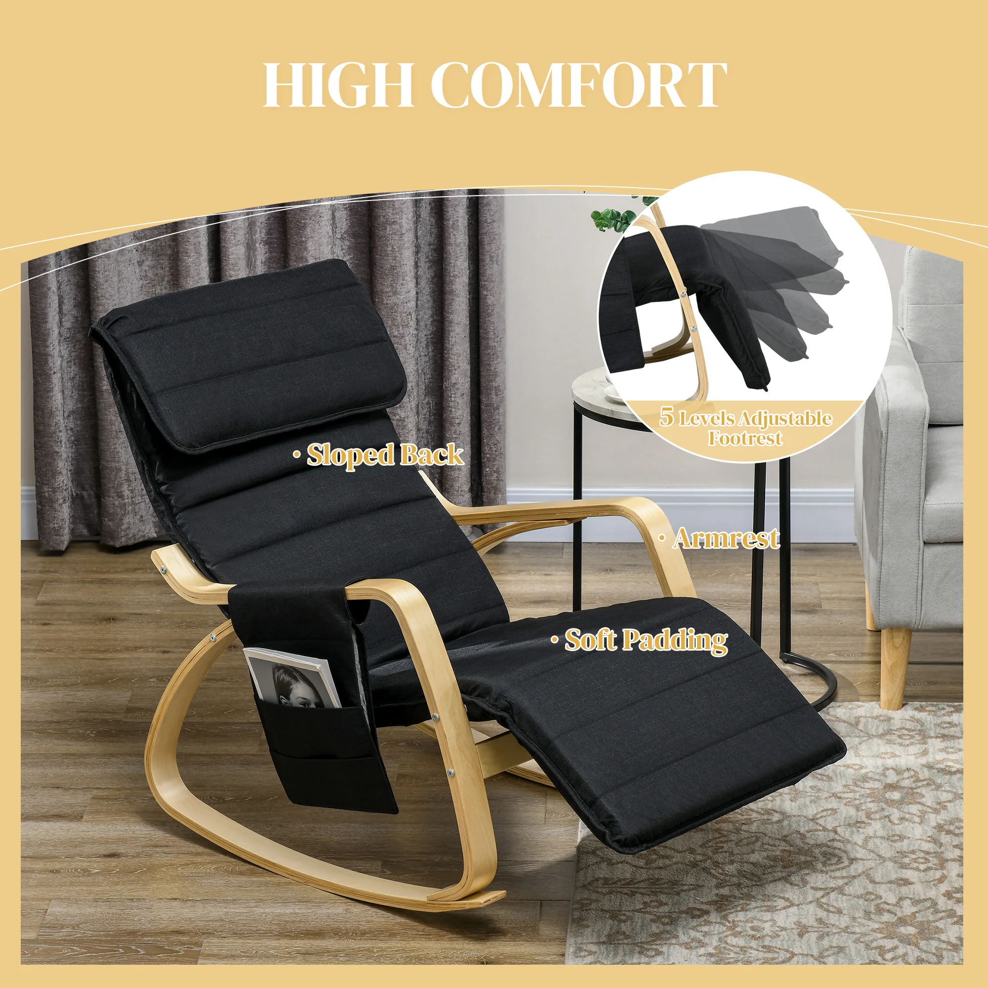 HOMCOM Rocking Chair Recliner Armchair with Adjustable Footrest