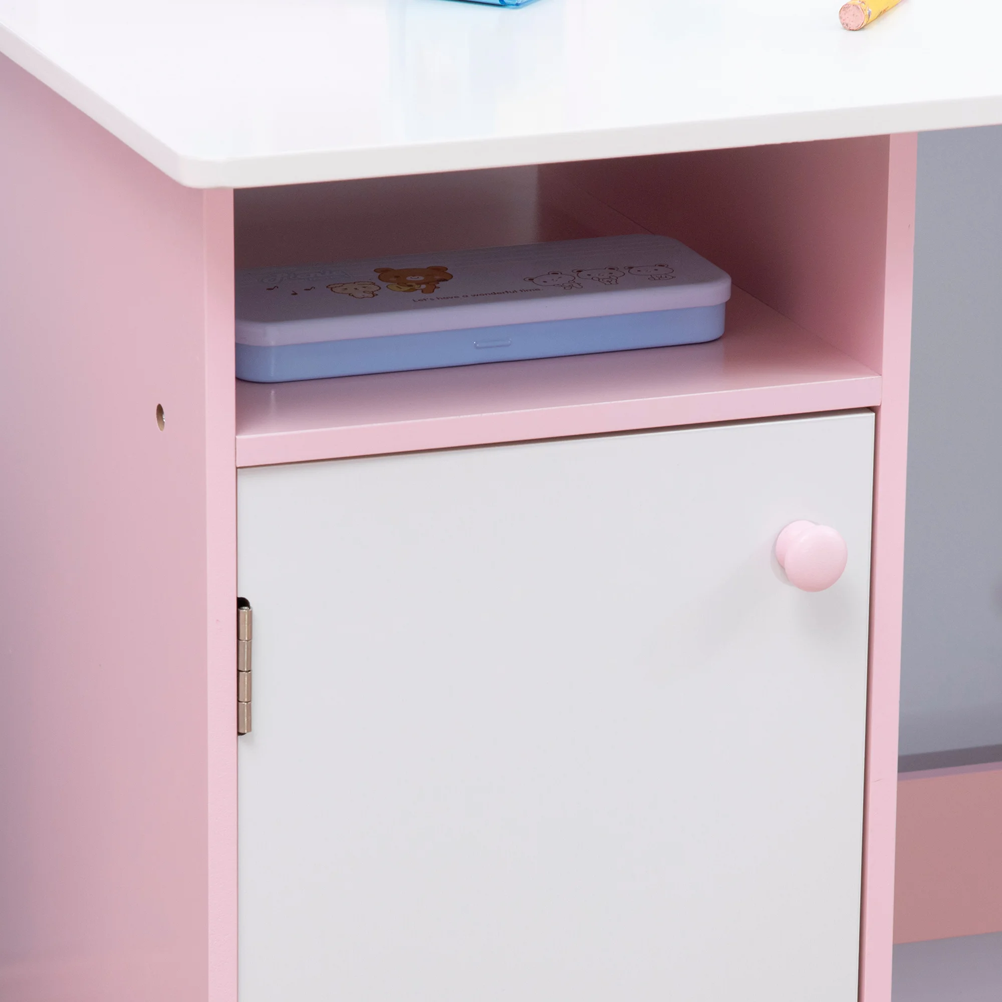 HOMCOM Kids Desk And Chair Set 2 PCs Childrens Table And Chair Set Multi Use Toddler Furniture with Whiteboard, Storage