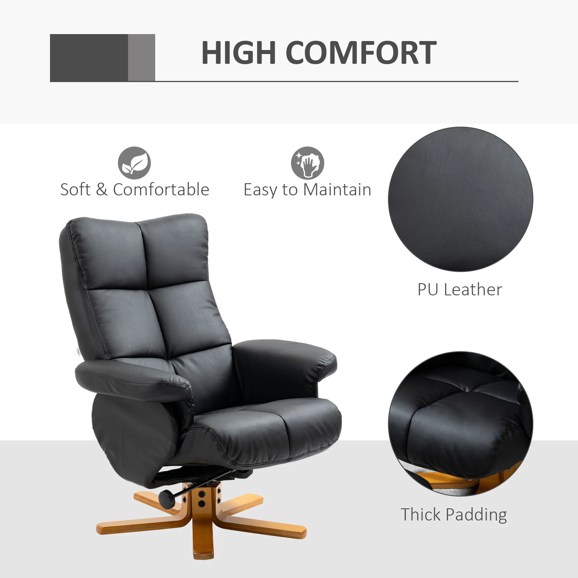 HOMCOM Recliner Chair and Footstool PU Leather Wooden Base