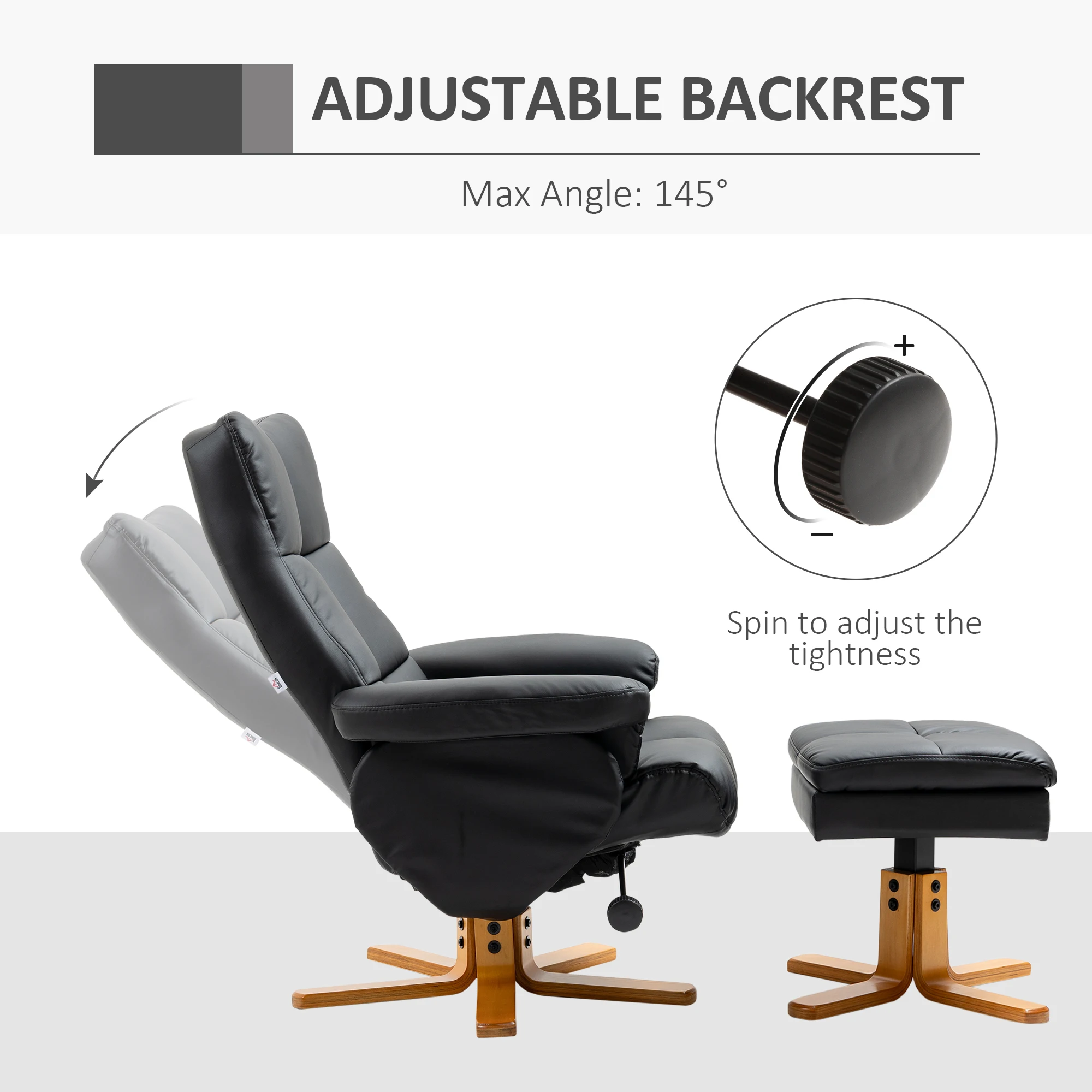 HOMCOM Recliner Chair and Footstool PU Leather Wooden Base