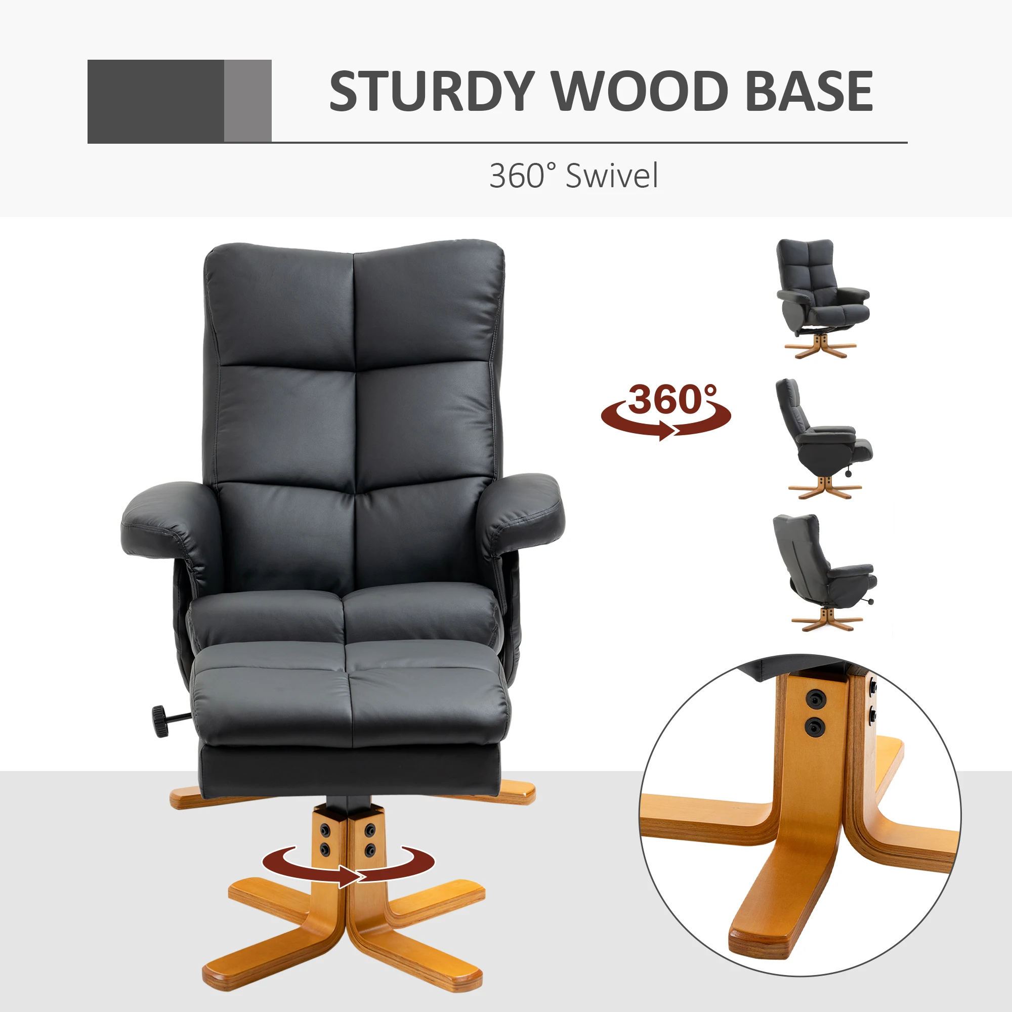 HOMCOM Recliner Chair and Footstool PU Leather Wooden Base