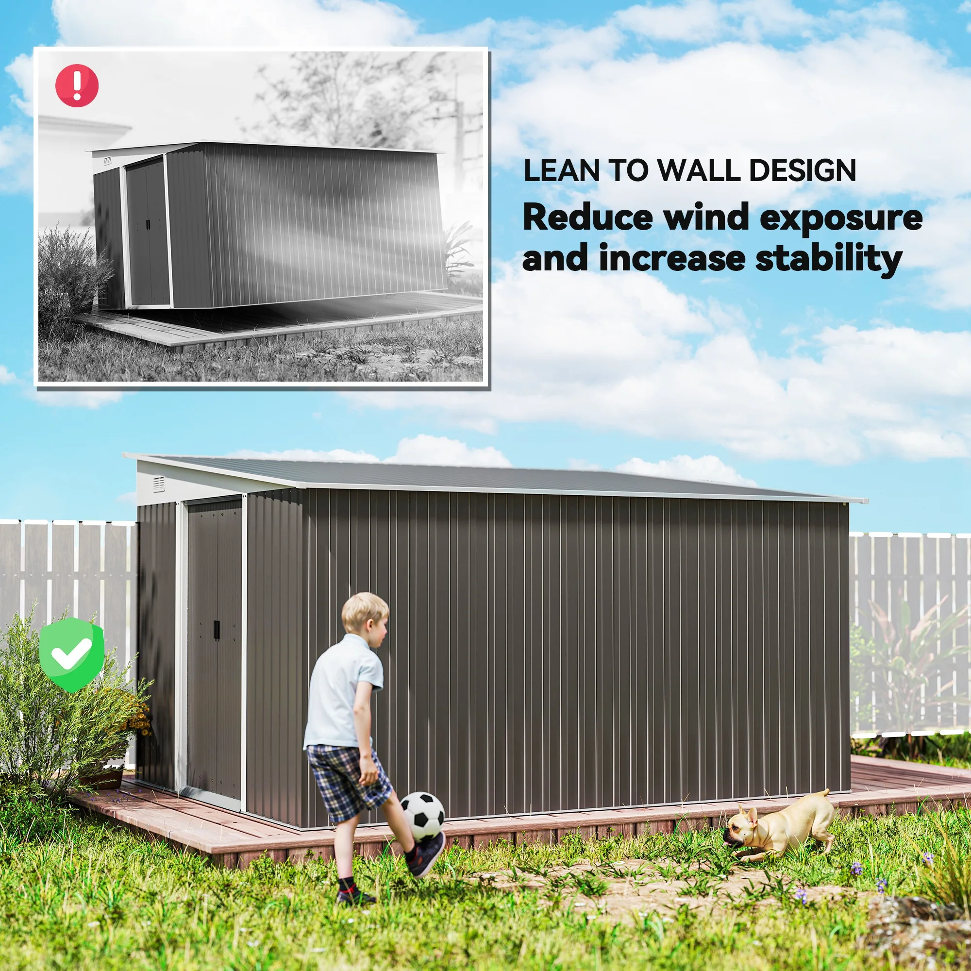 11.3X9.2Ft Steel Garden Storage Shed Tool House W/ Sliding Doors & 2 Air Vents