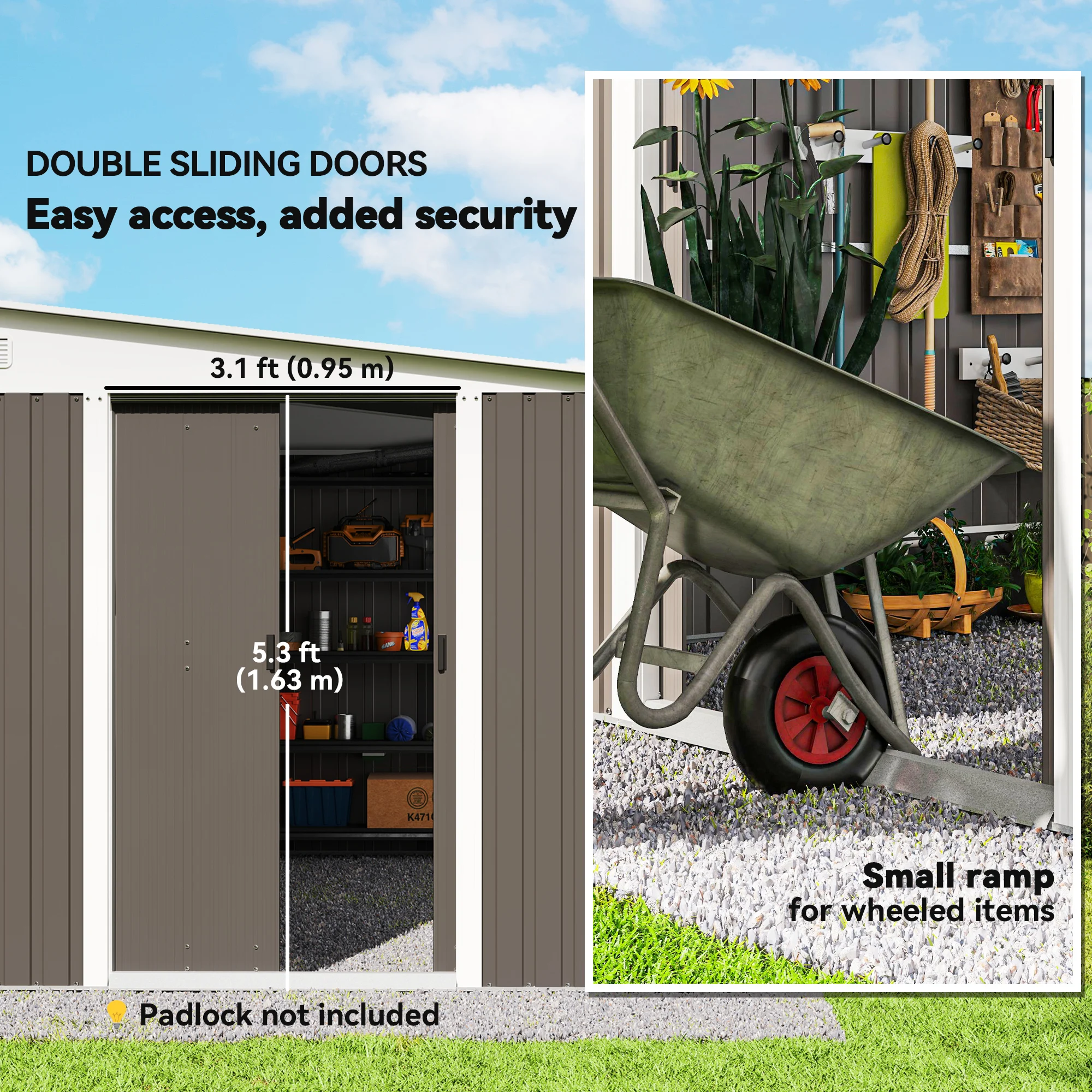 11.3X9.2Ft Steel Garden Storage Shed Tool House W/ Sliding Doors & 2 Air Vents
