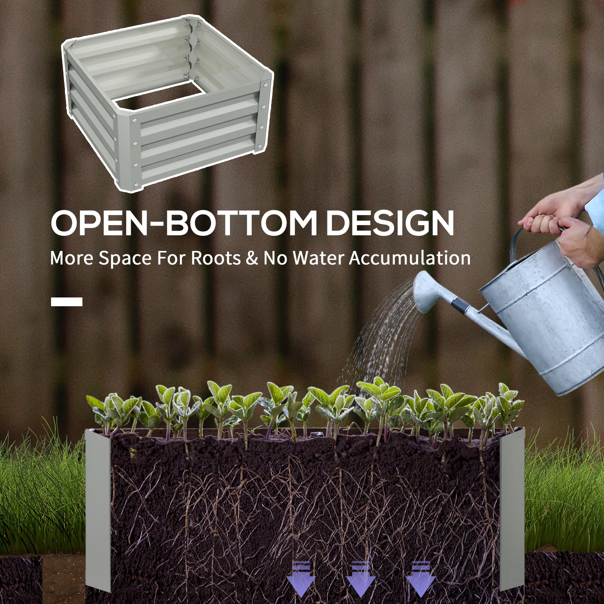 Set of 2 Raised Garden Beds Galvanized Steel Planter Boxes Easy Setup Light Grey