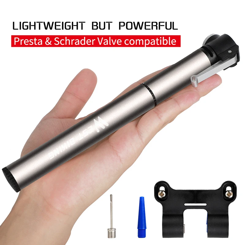 WEST BIKING Mini Bike Pump Aluminum Alloy Portable Drop-proof Bike Ultraligh Hand Air Pump MTB Mountain Road Cycling Pump
