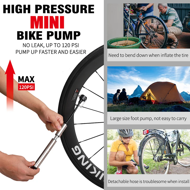 WEST BIKING Mini Bike Pump Aluminum Alloy Portable Drop-proof Bike Ultraligh Hand Air Pump MTB Mountain Road Cycling Pump