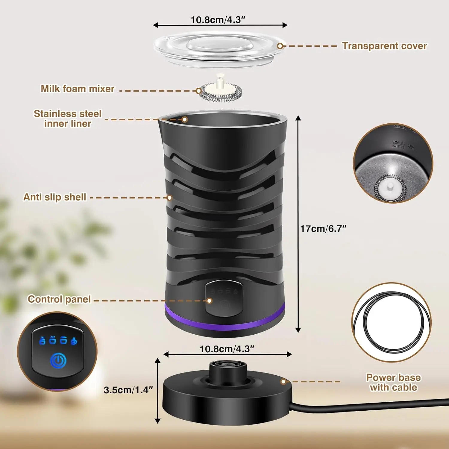 BRIEFNESS Electric milk frother Automatic shut-off coffee frother Hot and cold milk frother Milk warmer 600ml