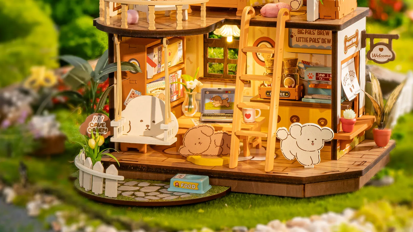 Robotime Rolife DIY Puppy's Cozy Villa House Miniature Kits for Kids and Family New Wooden Puzzle Model Home Decoration Set