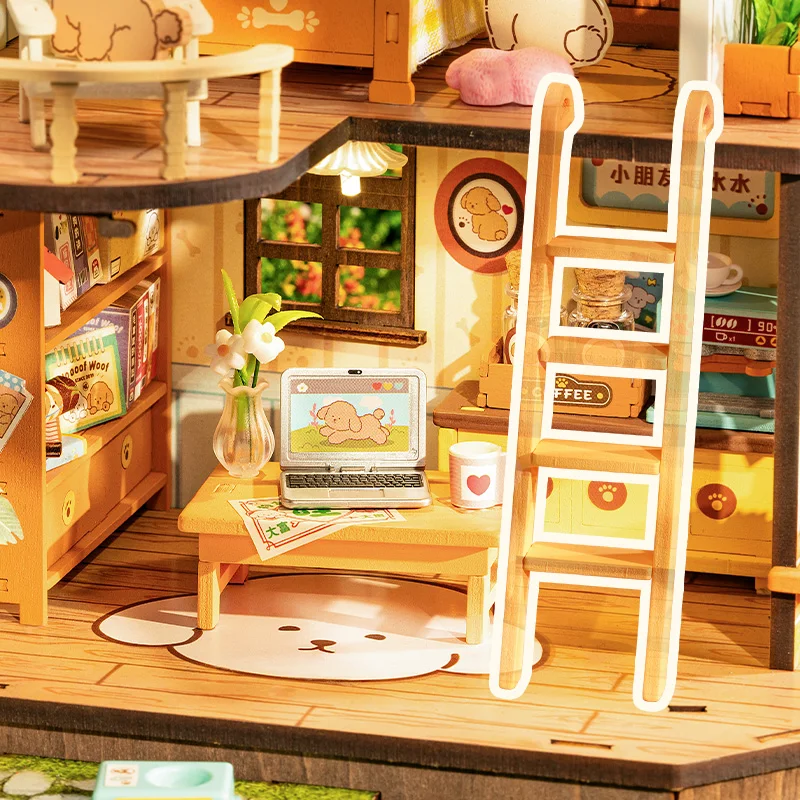 Robotime Rolife DIY Puppy's Cozy Villa House Miniature Kits for Kids and Family New Wooden Puzzle Model Home Decoration Set