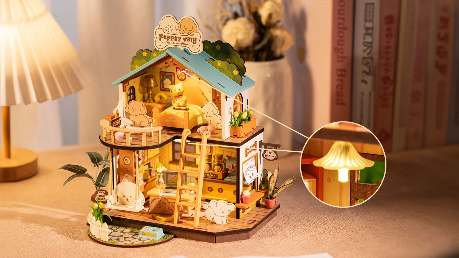 Robotime Rolife DIY Puppy's Cozy Villa House Miniature Kits for Kids and Family New Wooden Puzzle Model Home Decoration Set