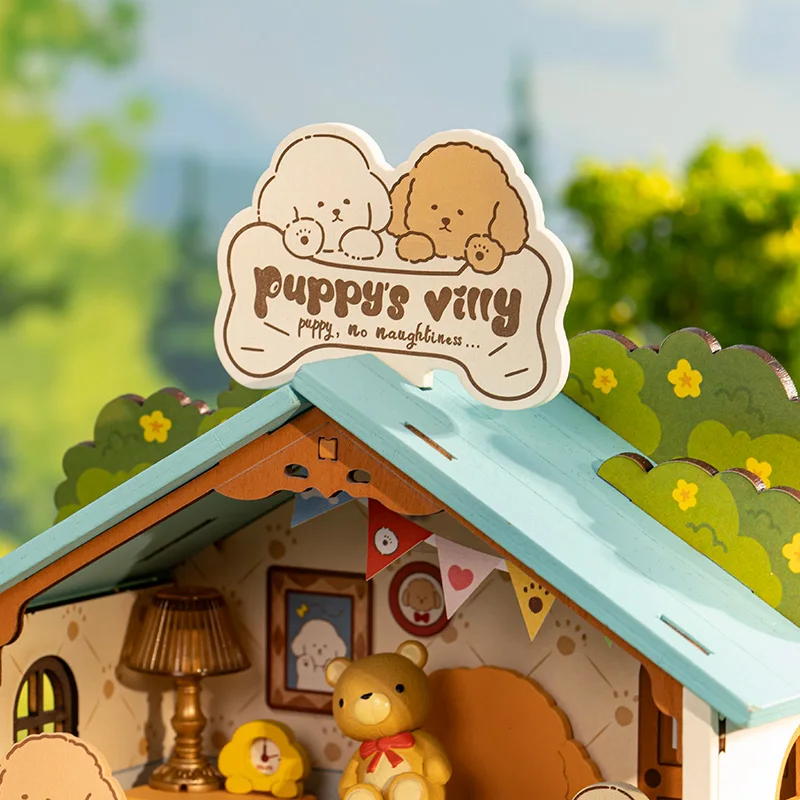 Robotime Rolife DIY Puppy's Cozy Villa House Miniature Kits for Kids and Family New Wooden Puzzle Model Home Decoration Set