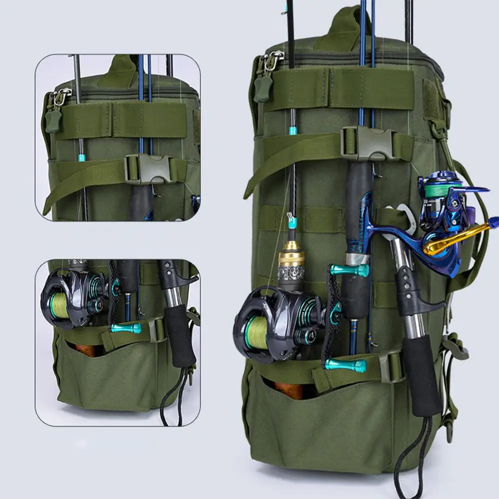 Backpack For Fishing Storage Bag Fishing Bag Water-Resistant Fishing Tackle Bag Storage Organizer With Rod Holders Large Fishing