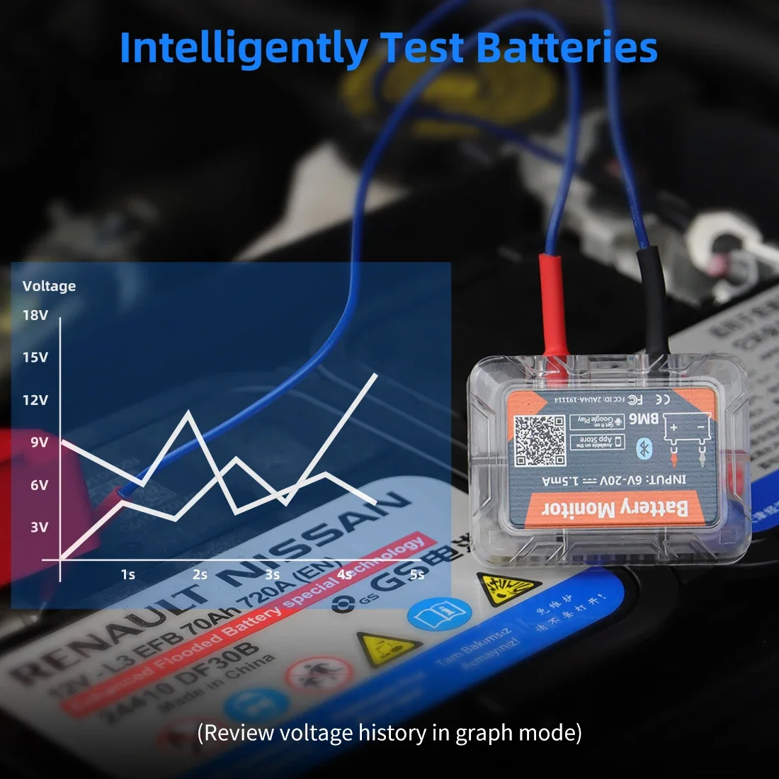 QUICKLYNKS BM6 12V Car Battery Monitor Battery Health Monitoring Wireless Bluetooth 4.0 For Android IOS APP Battery Tester Tool