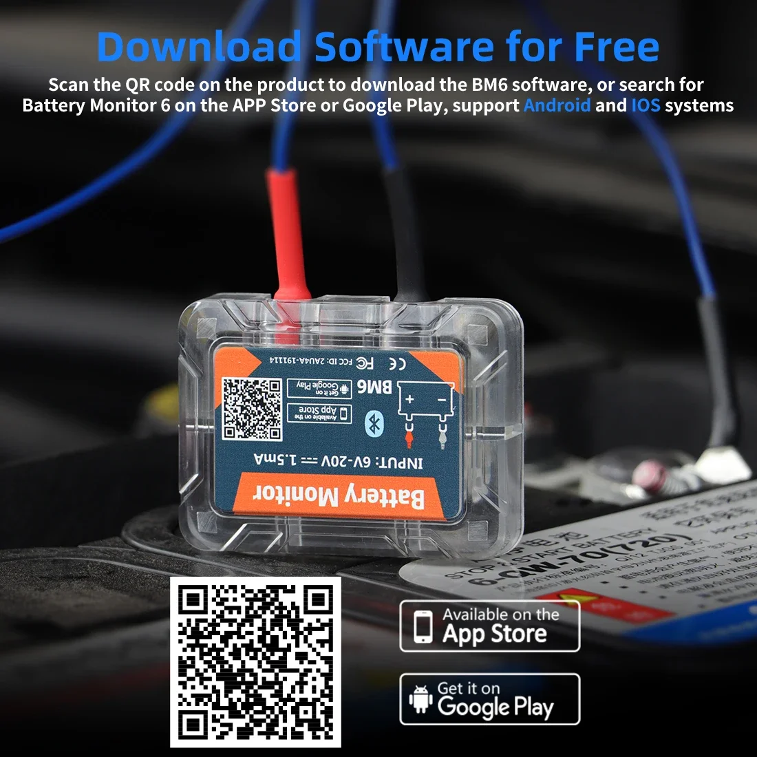 QUICKLYNKS BM6 12V Car Battery Monitor Battery Health Monitoring Wireless Bluetooth 4.0 For Android IOS APP Battery Tester Tool