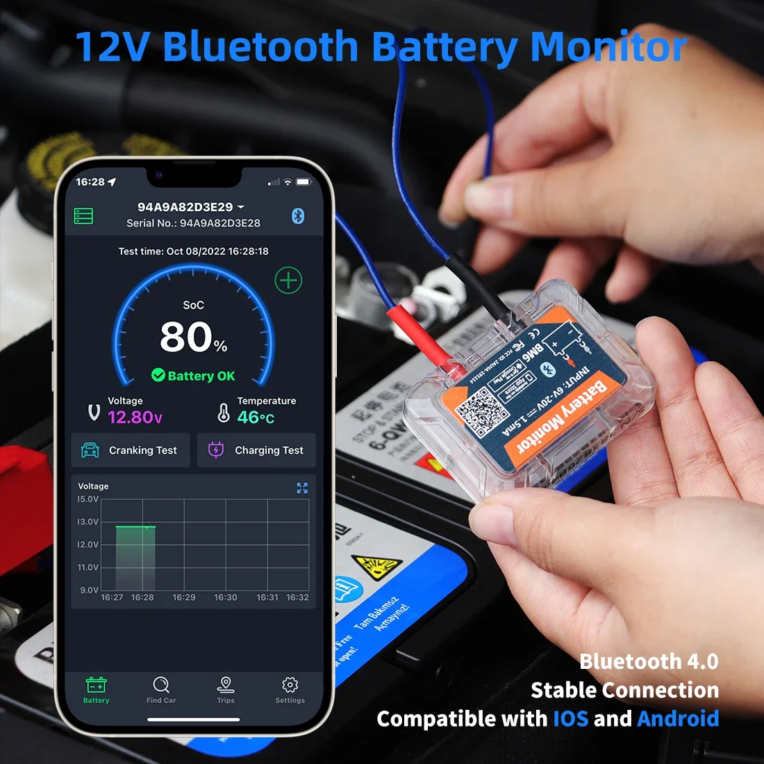 QUICKLYNKS BM6 12V Car Battery Monitor Battery Health Monitoring Wireless Bluetooth 4.0 For Android IOS APP Battery Tester Tool