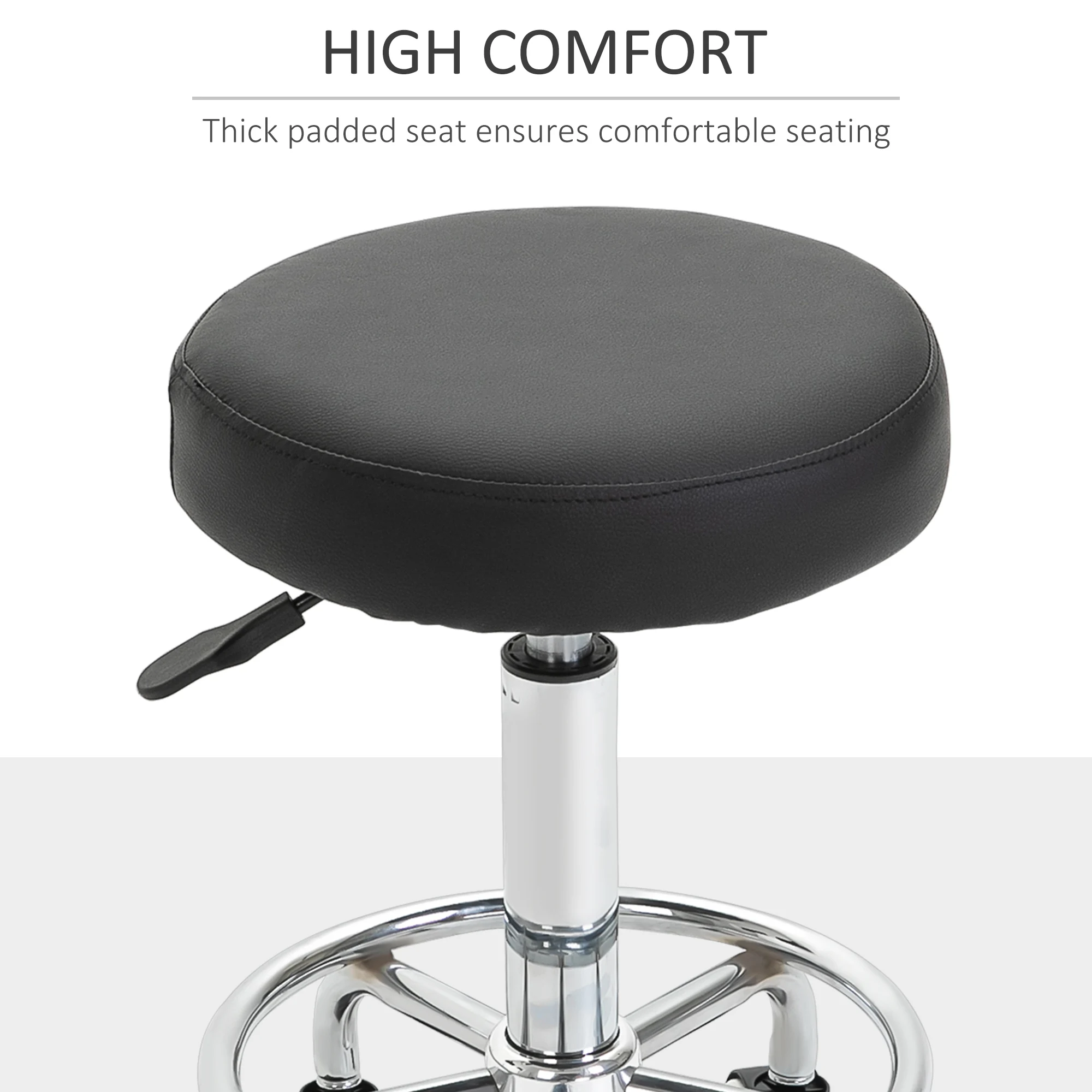 Vinsetto Round PU leather Salon Beautician Stool Adjustable Height w/ Footrest