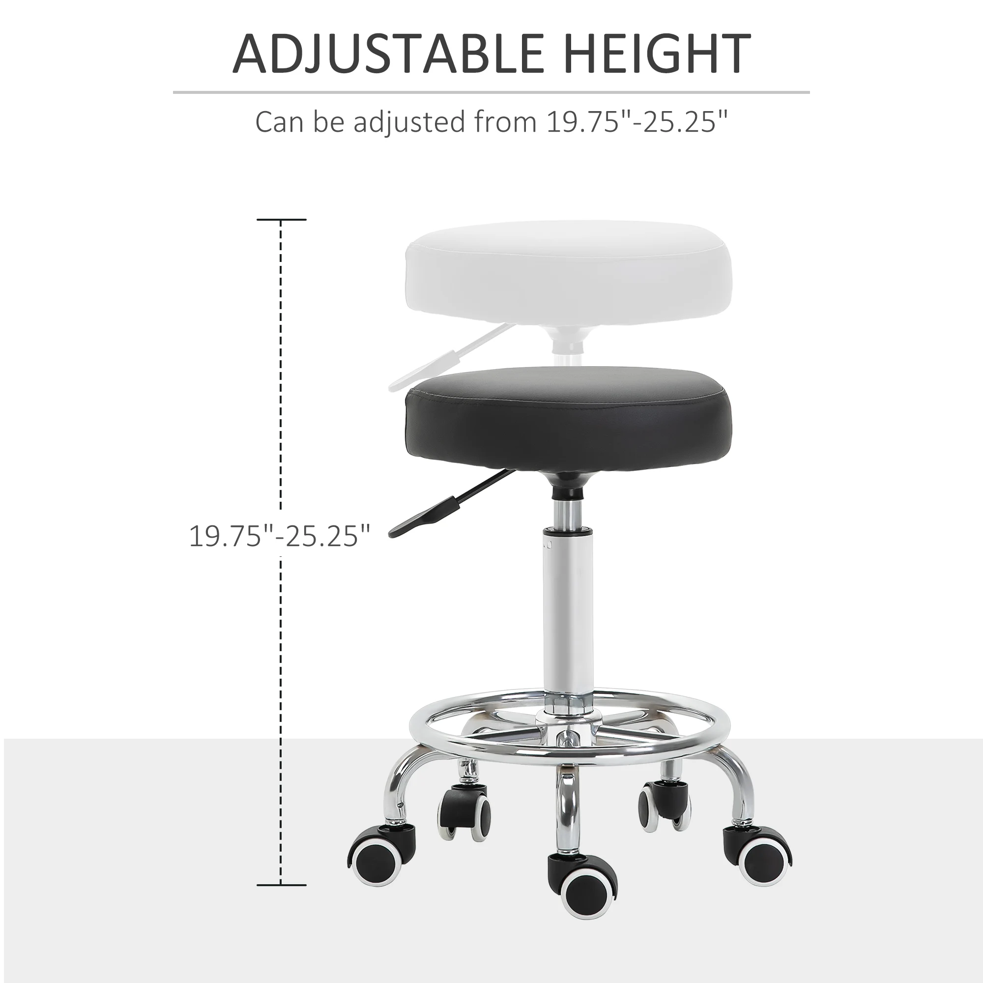 Vinsetto Round PU leather Salon Beautician Stool Adjustable Height w/ Footrest