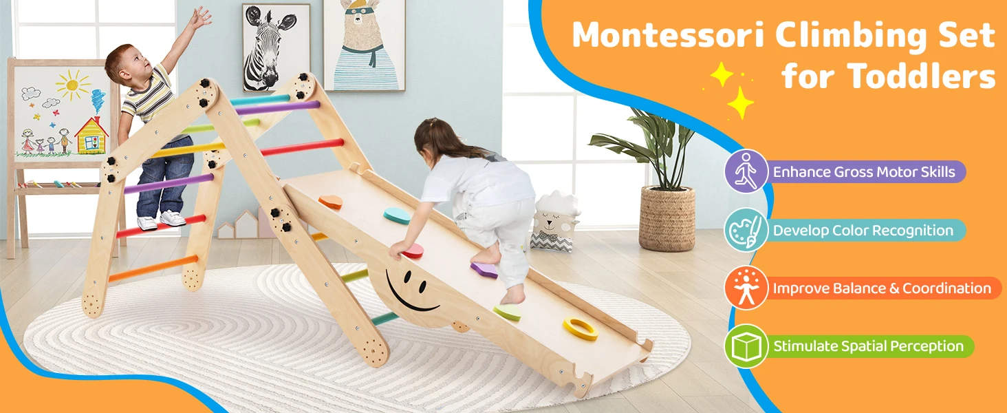 DORTALA Kids Indoor Montessori Climbing Set Toddlers Foldable Wooden Climber Toys
