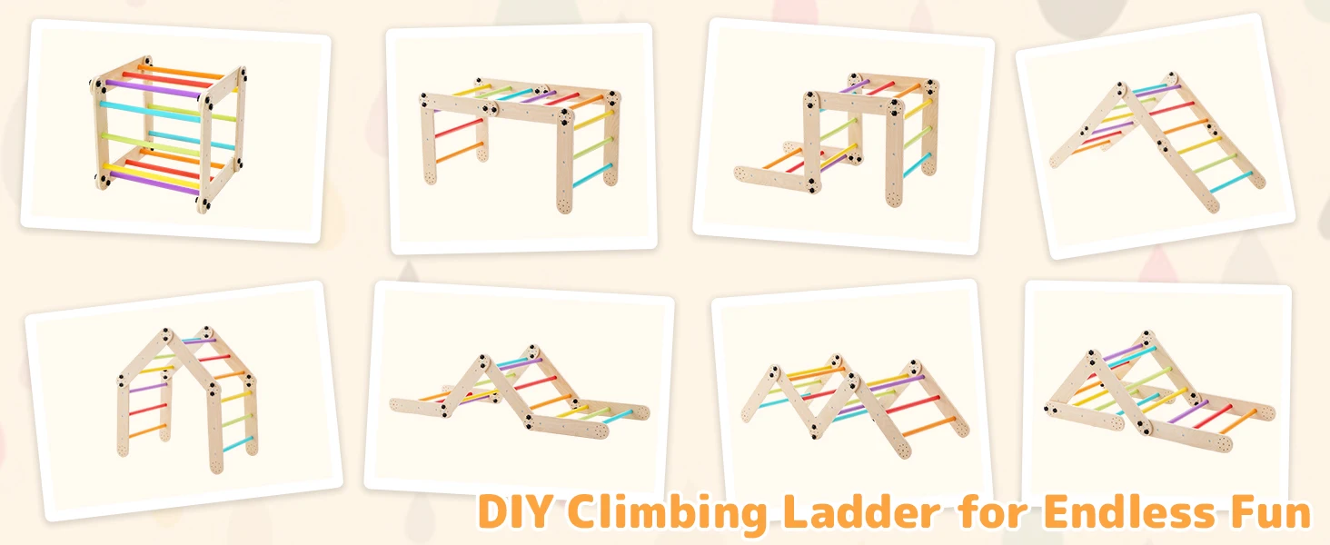 DORTALA Kids Indoor Montessori Climbing Set Toddlers Foldable Wooden Climber Toys
