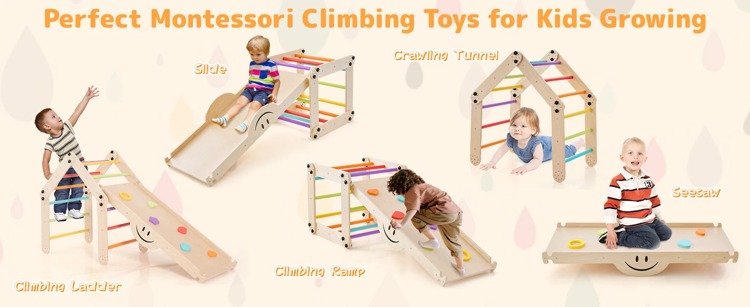 DORTALA Kids Indoor Montessori Climbing Set Toddlers Foldable Wooden Climber Toys