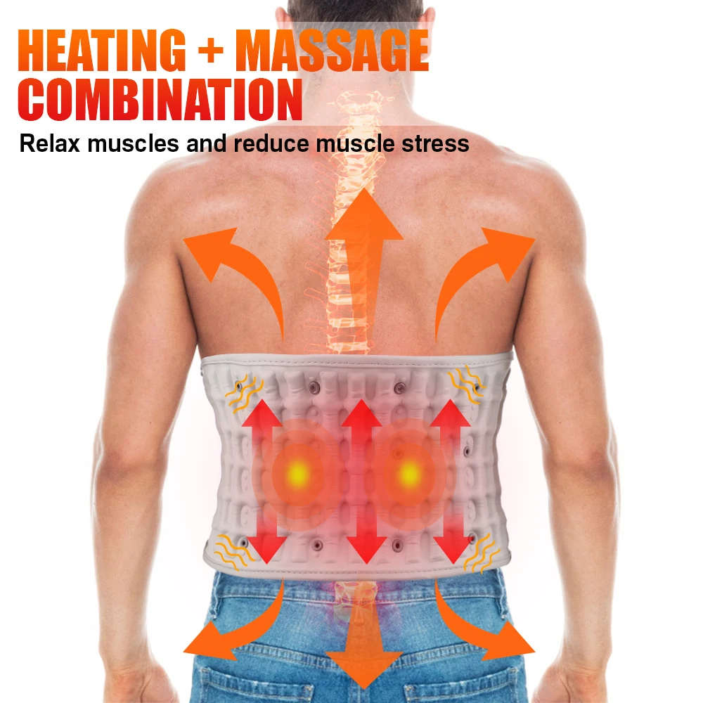 Back Heating Support Belt Airbag Heating Waist Brace Inflatable Vibration Massage Back Brace Belt Abdomen Warmer Lumbar Support