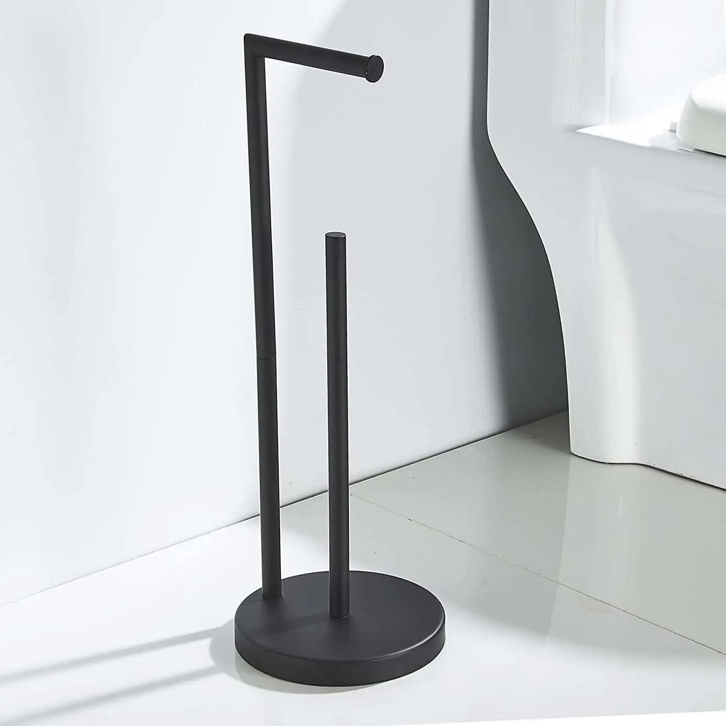 Stainless Steel Standing Toilet Paper Holder, Black Freestanding Toilet Paper Holder, Bathroom Toilet Paper Holder with Storage