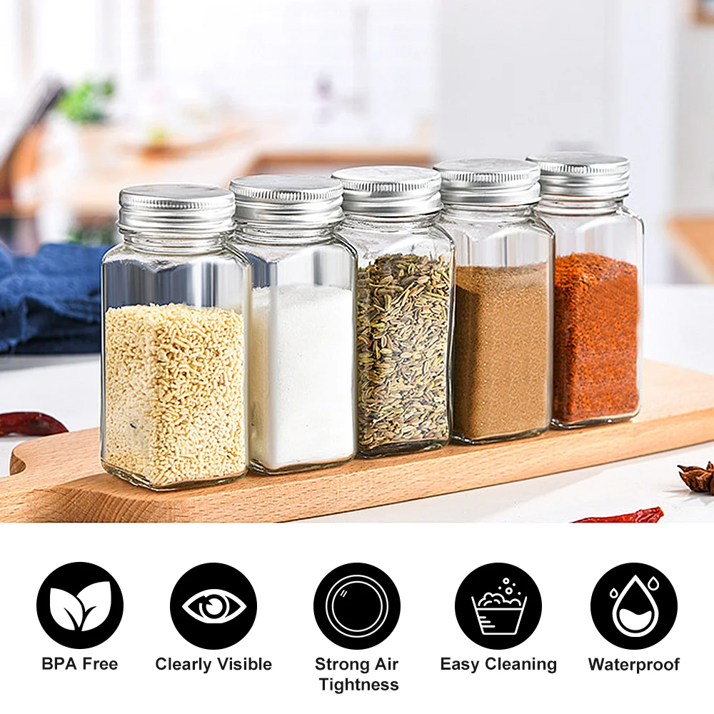 12Pcs Glass Spice Jars with Metal Lids Salt Pepper Shaker Spice Seasoning Containers Kitchen Spice Jar Organizer Set 120ML