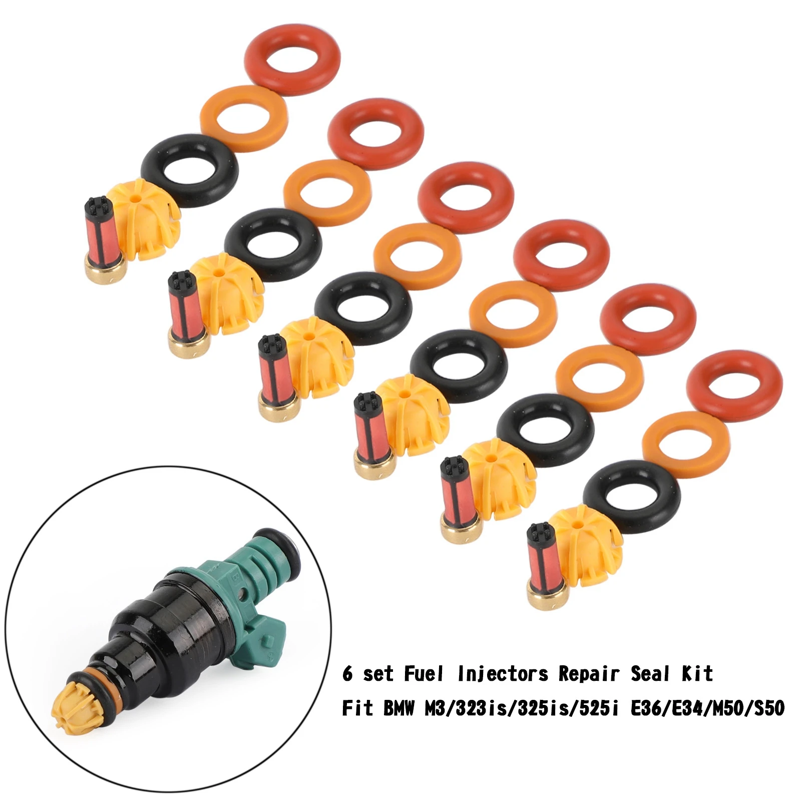 Artudatech 6 set Fuel Injectors Repair Seal Kit Fit BMW M3/323is/325is/525i E36/E34/M50/S50