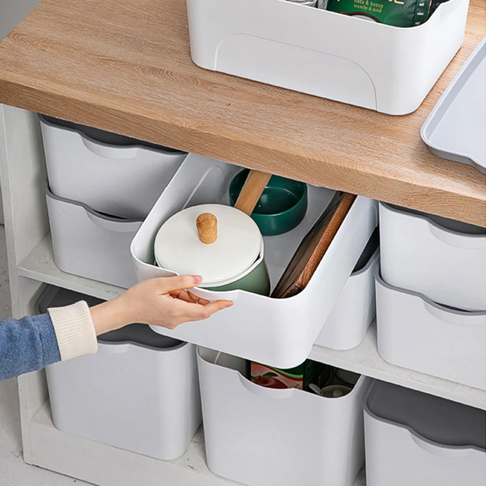 【Lifeideas】Set of 4 Plastic Storage Boxes with Lids in White