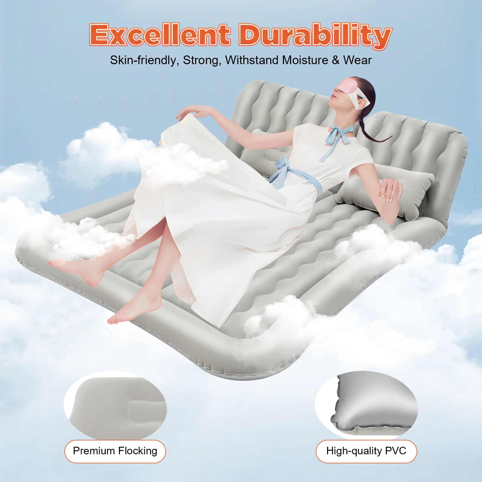 SUV Air Mattress w/ Air Pump, Inflatable Car Mattress for Trunk, Camping Bed Cushion Travel Back Seat Sleeping Bed
