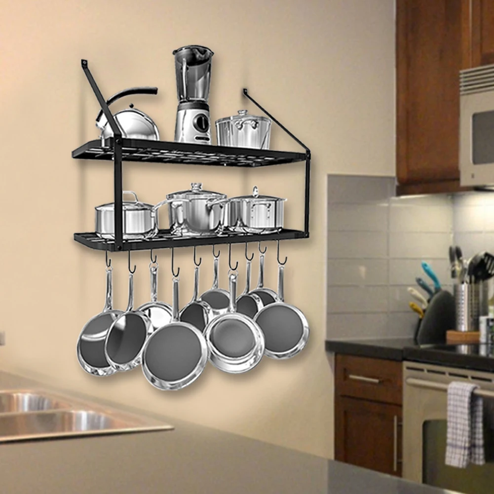 【Lifeideas】Rustproof Wall Mounted Pot Rack Pan Hanger for Kitchen Storage Organization Easy Setup 2Tier Pot Shelf
