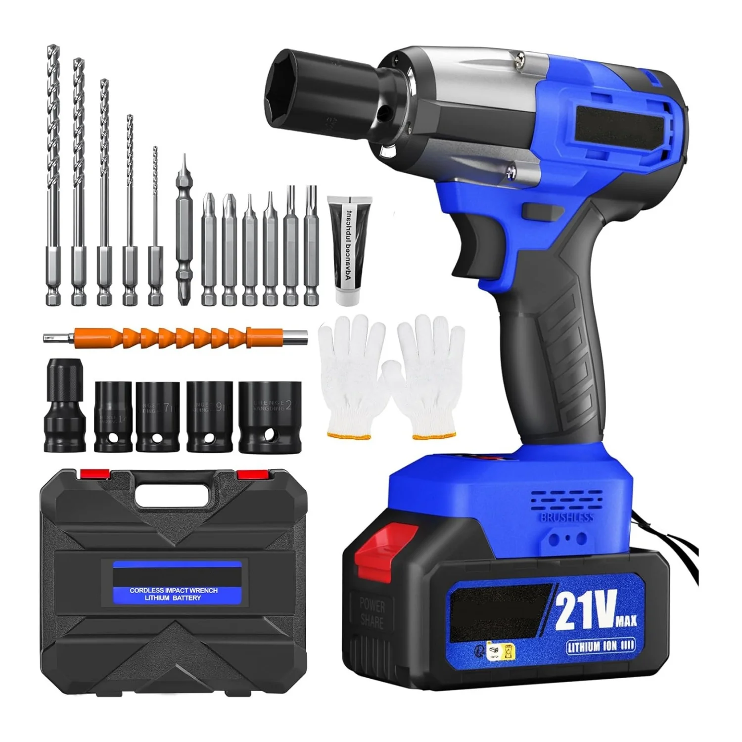 BRIEFNESS Electric Wrench Cordless Impact Wrench Home Car Carrying Case Convenient Car Repair Tool 12 Drill Bits Set Blue 12V