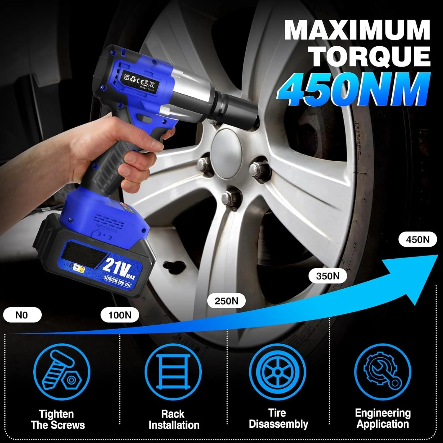 BRIEFNESS Electric Wrench Cordless Impact Wrench Home Car Carrying Case Convenient Car Repair Tool 12 Drill Bits Set Blue 12V