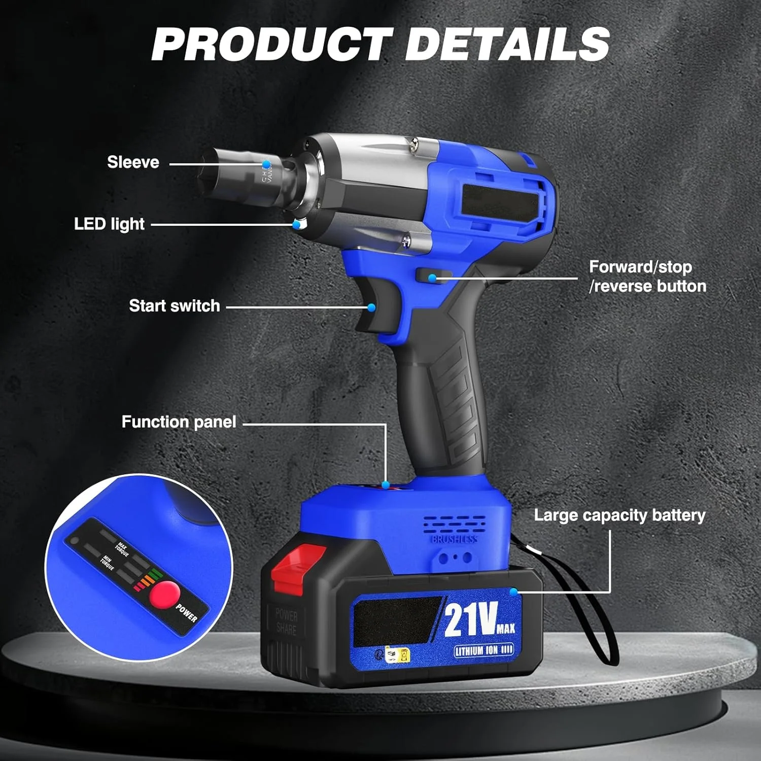 BRIEFNESS Electric Wrench Cordless Impact Wrench Home Car Carrying Case Convenient Car Repair Tool 12 Drill Bits Set Blue 12V