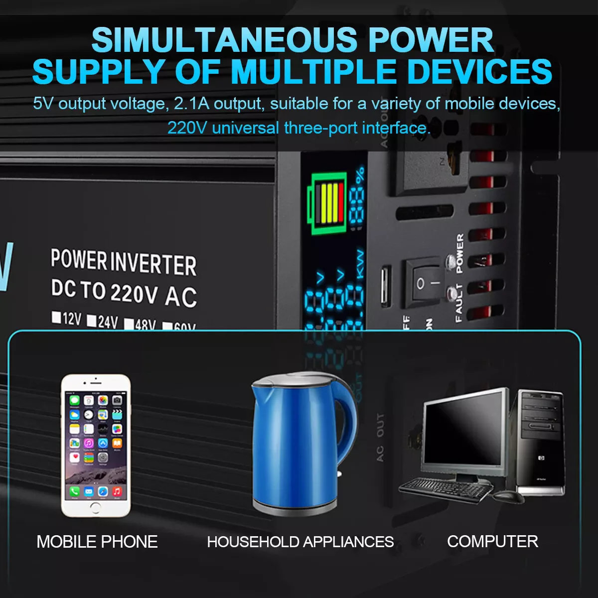 8000W Peak 4000W 12V to 240V SINE WAVE POWER INVERTER CONVERTER LCD USB
