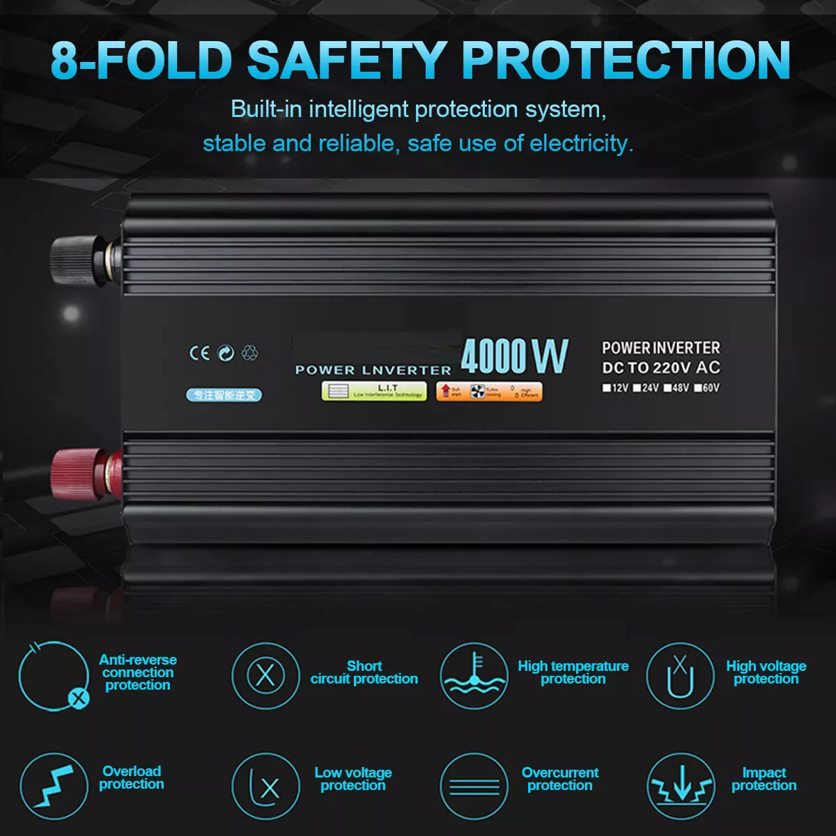 8000W Peak 4000W 12V to 240V SINE WAVE POWER INVERTER CONVERTER LCD USB