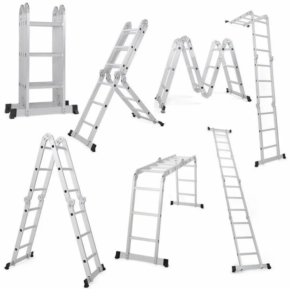 4.7M Foldable Ladder Aluminium Lock Step 14 IN 1 Combination Multi Purpose Ladder W/2 Scaffold Platform