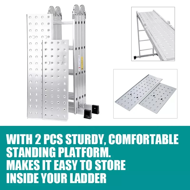 4.7M Foldable Ladder Aluminium Lock Step 14 IN 1 Combination Multi Purpose Ladder W/2 Scaffold Platform