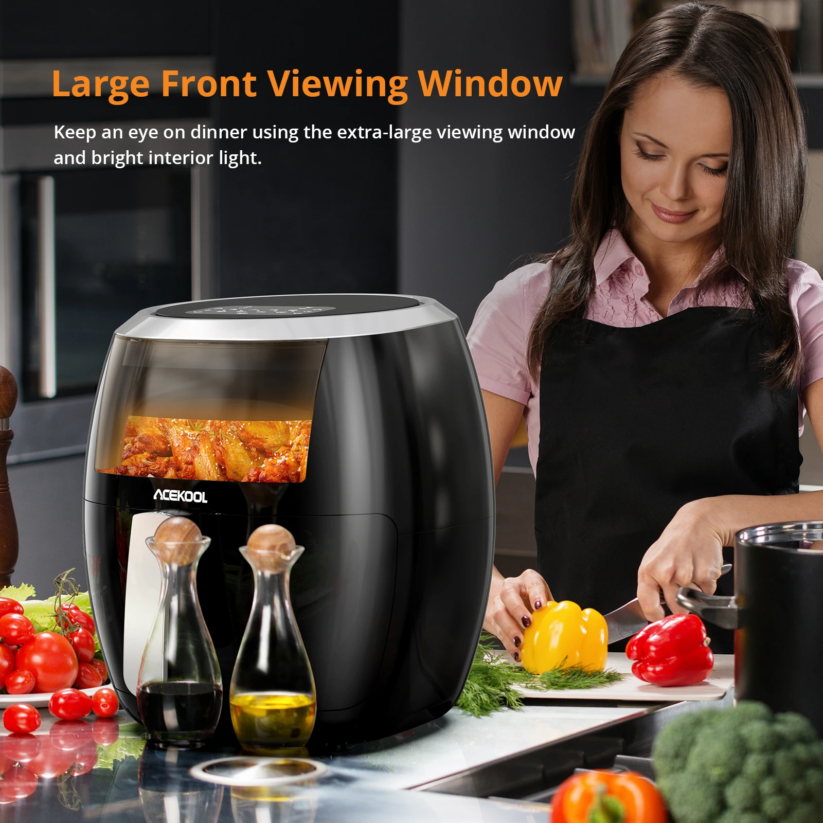 8L Family Rapid Digital Air Fryer Energy-Saving Air Fryer Oven Touch Screen 8 Cooking Functions Timer Temperature Control 1800W