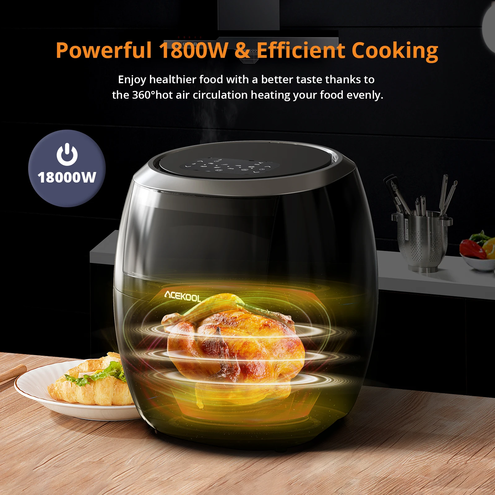 8L Family Rapid Digital Air Fryer Energy-Saving Air Fryer Oven Touch Screen 8 Cooking Functions Timer Temperature Control 1800W