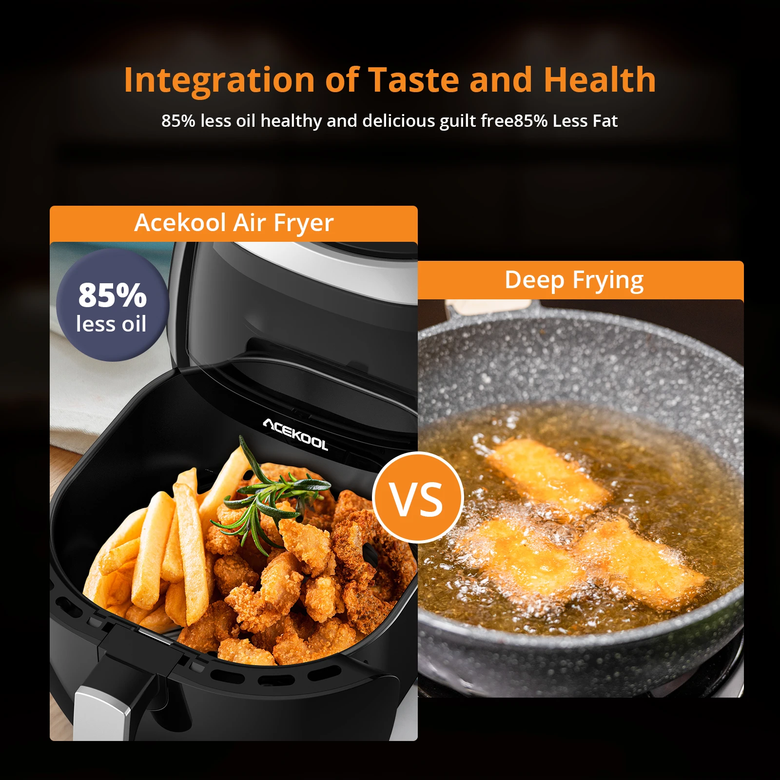 8L Family Rapid Digital Air Fryer Energy-Saving Air Fryer Oven Touch Screen 8 Cooking Functions Timer Temperature Control 1800W