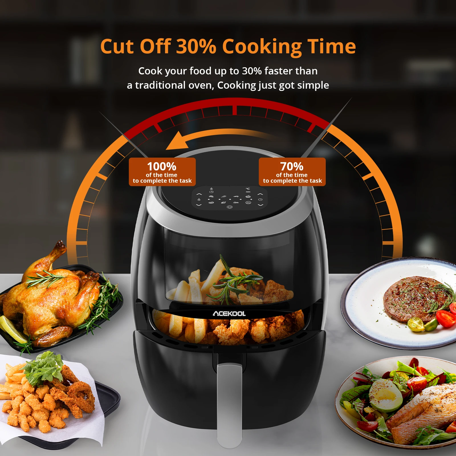 8L Family Rapid Digital Air Fryer Energy-Saving Air Fryer Oven Touch Screen 8 Cooking Functions Timer Temperature Control 1800W
