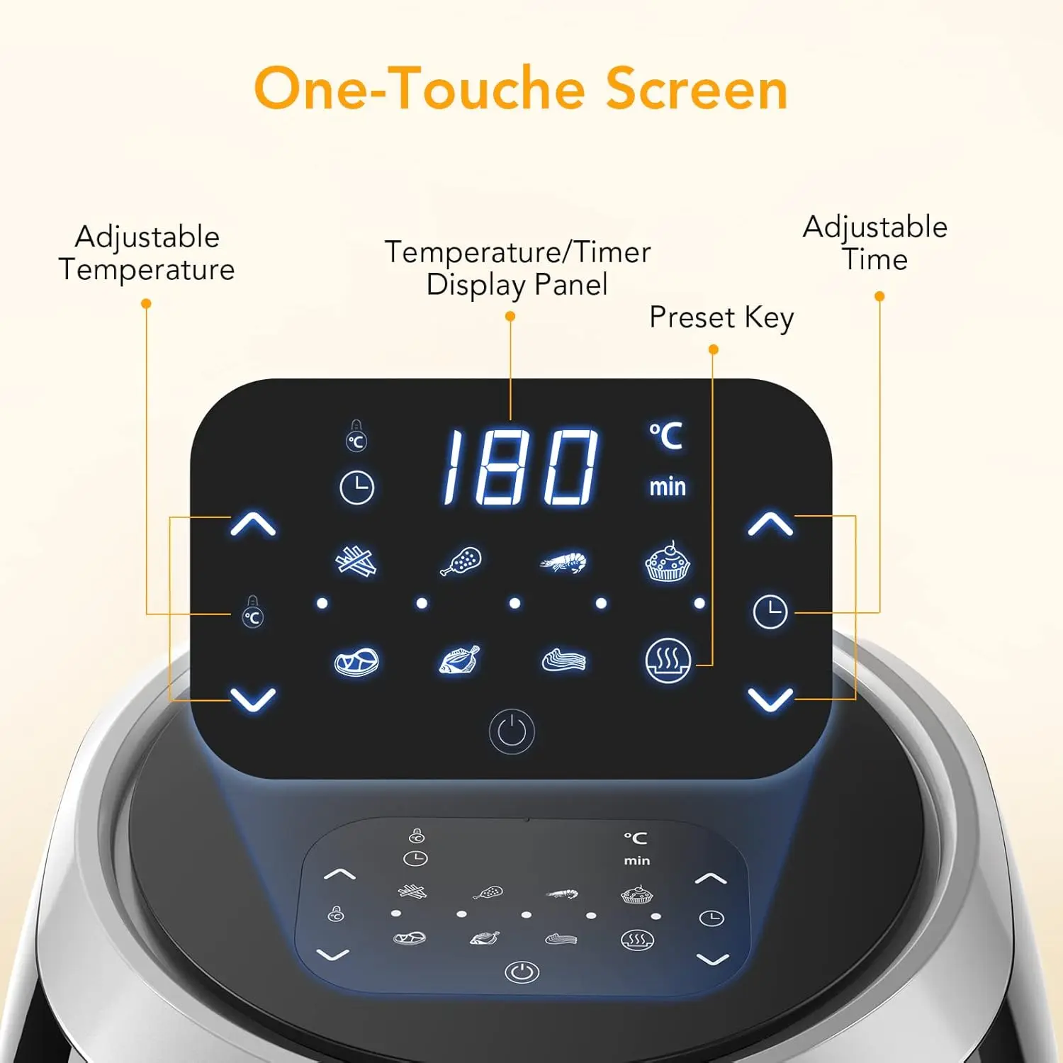 8L Family Rapid Digital Air Fryer Energy-Saving Air Fryer Oven Touch Screen 8 Cooking Functions Timer Temperature Control 1800W
