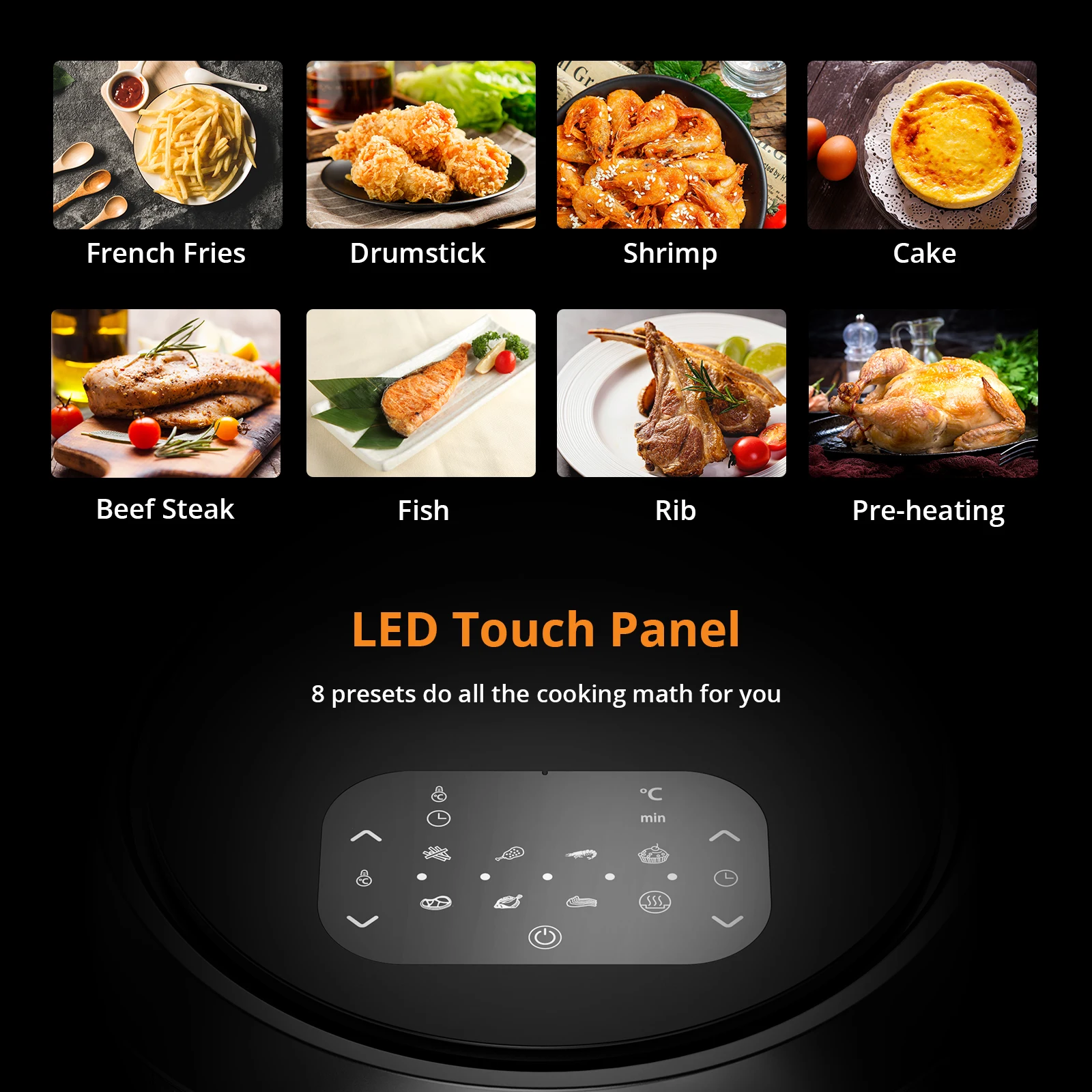 8L Family Rapid Digital Air Fryer Energy-Saving Air Fryer Oven Touch Screen 8 Cooking Functions Timer Temperature Control 1800W